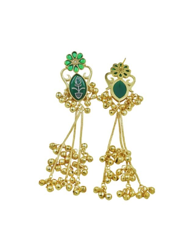 Beautiful Handmade Long Gold Plated Kashmiri Earring Embellished with Ghungroo - Image 5