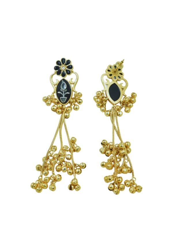 Beautiful Handmade Long Gold Plated Kashmiri Earring Embellished with Ghungroo - Image 5