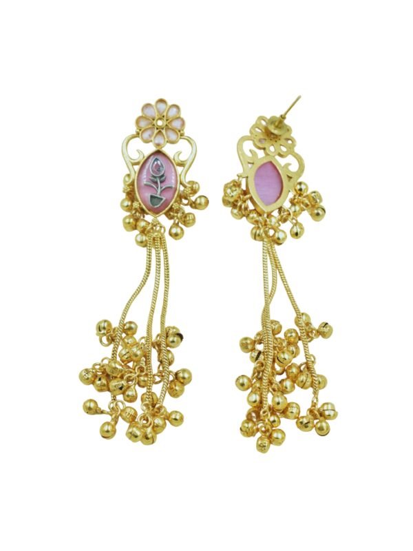 Beautiful Handmade Long Gold Plated Kashmiri Earring Embellished with Ghungroo - Image 5