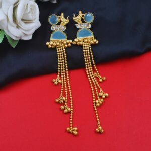 Beautiful Handmade Long Gold Plated Kashmiri Earring Embellished with Ghungroo