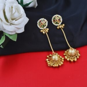 Beautiful Handmade Long Gold Plated Kashmiri Earring Embellished with Ghungroo
