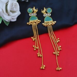 Beautiful Handmade Long Gold Plated Kashmiri Earring Embellished with Ghungroo