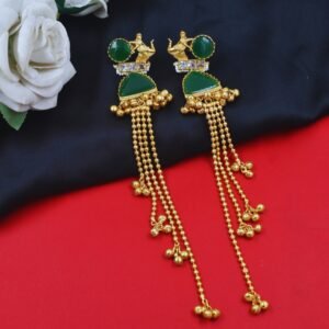 Beautiful Handmade Long Gold Plated Kashmiri Earring Embellished with Ghungroo