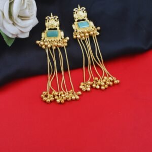 Beautiful Handmade Long Gold Plated Kashmiri Earring Embellished with Ghungroo
