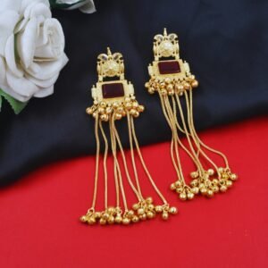 Beautiful Handmade Long Gold Plated Kashmiri Earring Embellished with Ghungroo