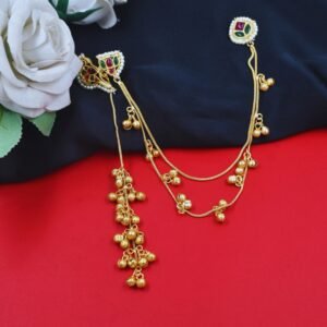 Beautiful Handmade Long Gold Plated Kashmiri Earring Embellished with Ghungroo