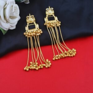Beautiful Handmade Long Gold Plated Kashmiri Earring Embellished with Ghungroo