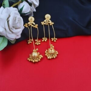 Beautiful Handmade Long Gold Plated Kashmiri Earring Embellished with Ghungroo