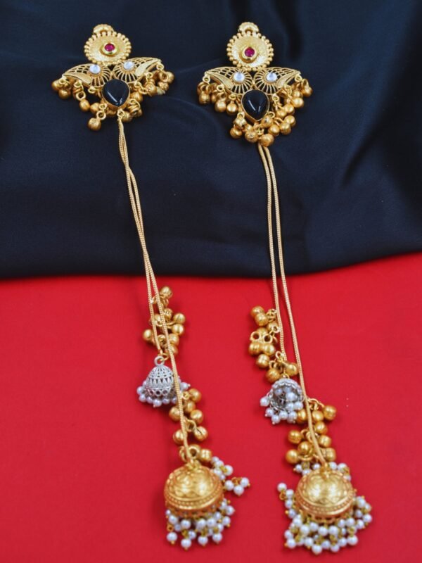 Beautiful Handmade Long Gold Plated Kashmiri Earring Embellished with Ghungroo - Image 2