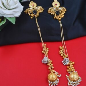 Beautiful Handmade Long Gold Plated Kashmiri Earring Embellished with Ghungroo
