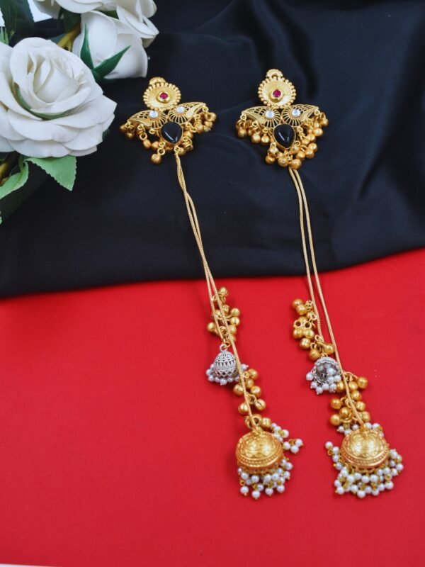 Beautiful Handmade Long Gold Plated Kashmiri Earring Embellished with Ghungroo