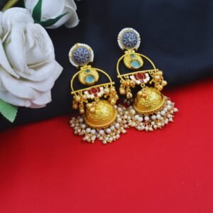 Beautiful Handmade Long Gold Plated Kashmiri Earring Embellished with Ghungroo
