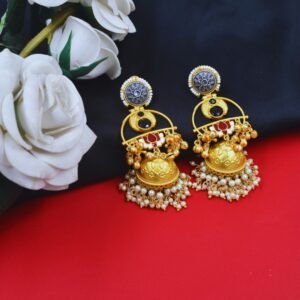 Beautiful Handmade Long Gold Plated Kashmiri Earring Embellished with Ghungroo