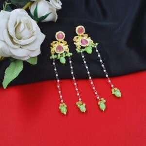 Beautiful Handmade Long Gold Plated Kashmiri Earring Embellished with Ghungroo