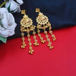 Beautiful Handmade Long Gold Plated Kashmiri Earring Embellished with Ghungroo