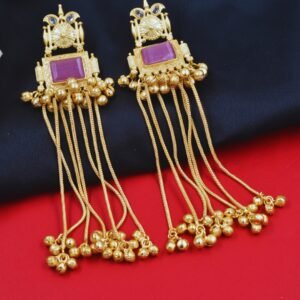 Beautiful Handmade Long Gold Plated Kashmiri Earring Embellished with Ghungroo