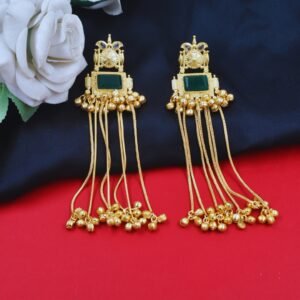 Beautiful Handmade Long Gold Plated Kashmiri Earring Embellished with Ghungroo