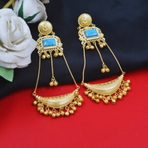Beautiful Handmade Long Gold Plated Kashmiri Earring Embellished with Ghungroo