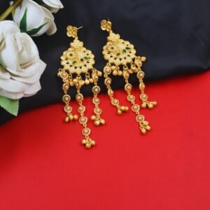Beautiful Handmade Long Gold Plated Kashmiri Earring Embellished with Ghungroo