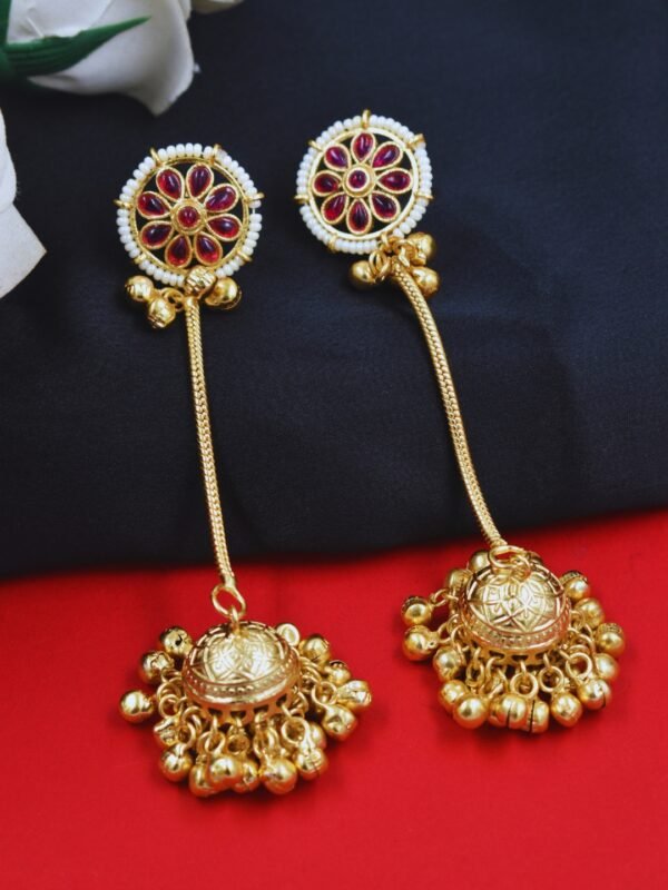 Beautiful Handmade Long Gold Plated Kashmiri Earring Embellished with Ghungroo - Image 2