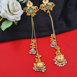 Beautiful Handmade Long Gold Plated Kashmiri Earring Embellished with Ghungroo