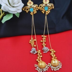 Beautiful Handmade Long Gold Plated Kashmiri Earring Embellished with Ghungroo