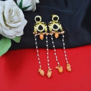 Beautiful Handmade Long Gold Plated Kashmiri Earring Embellished with Ghungroo