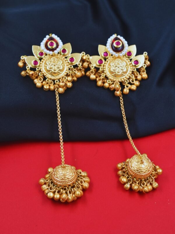Beautiful Handmade Long Gold Plated Kashmiri Earring Embellished with Ghungroo - Image 2
