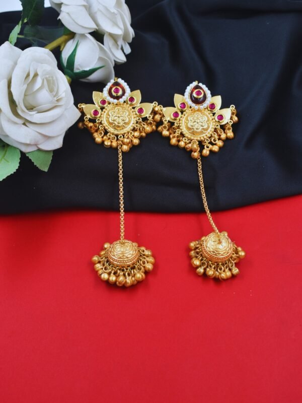 Beautiful Handmade Long Gold Plated Kashmiri Earring Embellished with Ghungroo