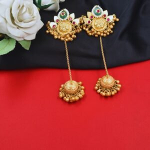 Beautiful Handmade Long Gold Plated Kashmiri Earring Embellished with Ghungroo