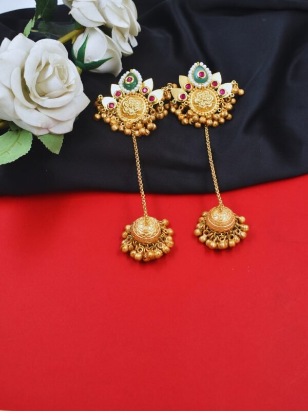 Beautiful Handmade Long Gold Plated Kashmiri Earring Embellished with Ghungroo
