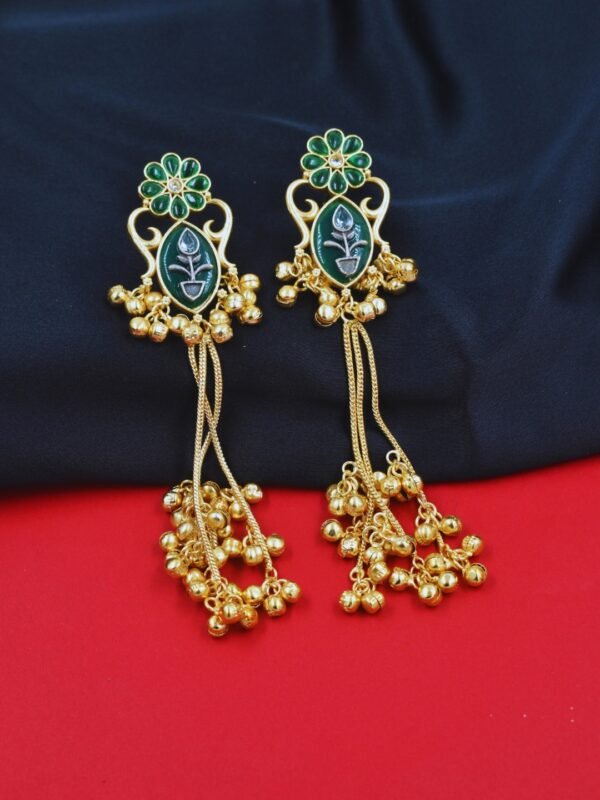 Beautiful Handmade Long Gold Plated Kashmiri Earring Embellished with Ghungroo - Image 2