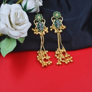Beautiful Handmade Long Gold Plated Kashmiri Earring Embellished with Ghungroo