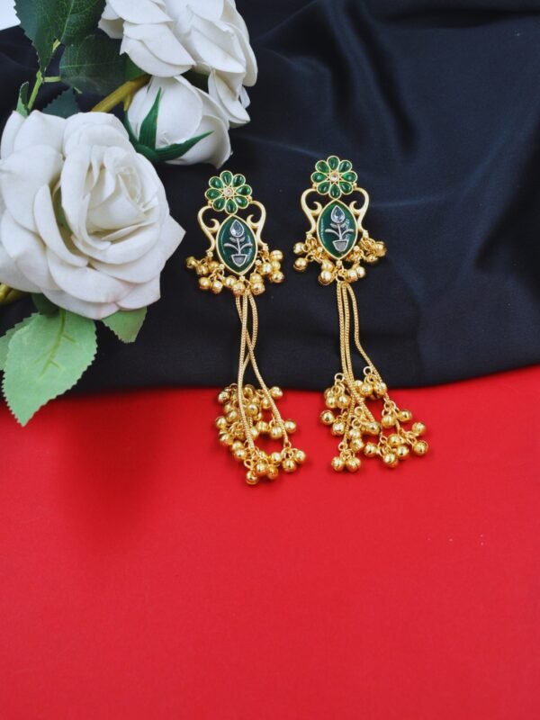 Beautiful Handmade Long Gold Plated Kashmiri Earring Embellished with Ghungroo