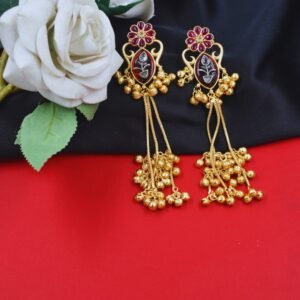 Beautiful Handmade Long Gold Plated Kashmiri Earring Embellished with Ghungroo