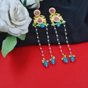 Beautiful Handmade Long Gold Plated Kashmiri Earring Embellished with Ghungroo