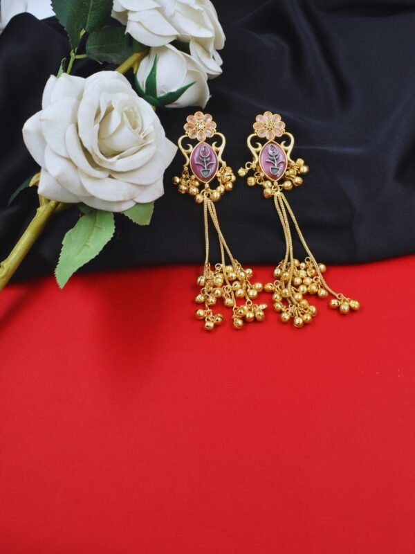 Beautiful Handmade Long Gold Plated Kashmiri Earring Embellished with Ghungroo