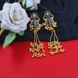 Beautiful Handmade Long Gold Plated Kashmiri Earring Embellished with Ghungroo