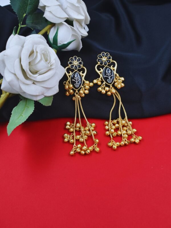 Beautiful Handmade Long Gold Plated Kashmiri Earring Embellished with Ghungroo