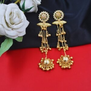 Beautiful Handmade Long Gold Plated Kashmiri Earring Embellished with Ghungroo