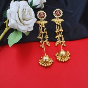 Beautiful Handmade Long Gold Plated Kashmiri Earring Embellished with Ghungroo