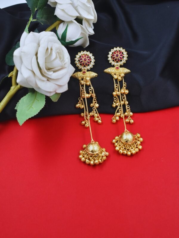 Beautiful Handmade Long Gold Plated Kashmiri Earring Embellished with Ghungroo