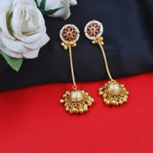 Beautiful Handmade Long Gold Plated Kashmiri Earring Embellished with Ghungroo