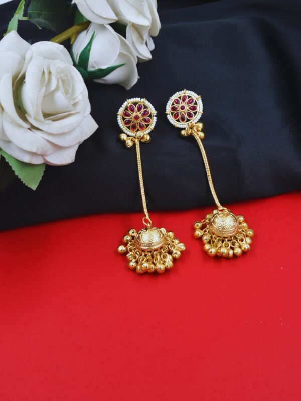 Beautiful Handmade Long Gold Plated Kashmiri Earring Embellished with Ghungroo