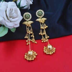 Beautiful Handmade Long Gold Plated Kashmiri Earring Embellished with Ghungroo