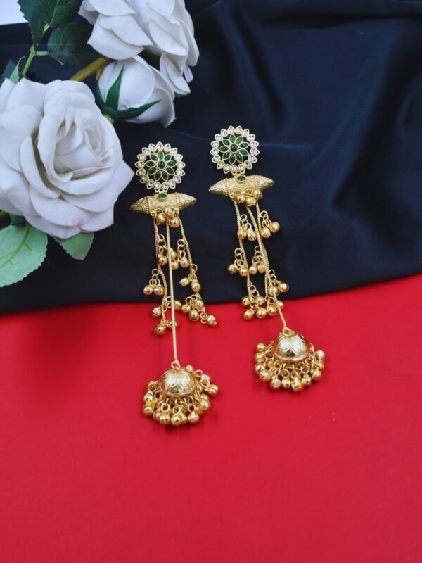 Beautiful Handmade Long Gold Plated Kashmiri Earring Embellished with Ghungroo