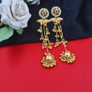 Beautiful Handmade Long Gold Plated Kashmiri Earring Embellished with Ghungroo