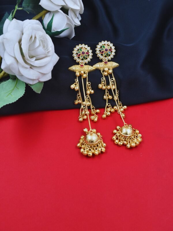 Beautiful Handmade Long Gold Plated Kashmiri Earring Embellished with Ghungroo