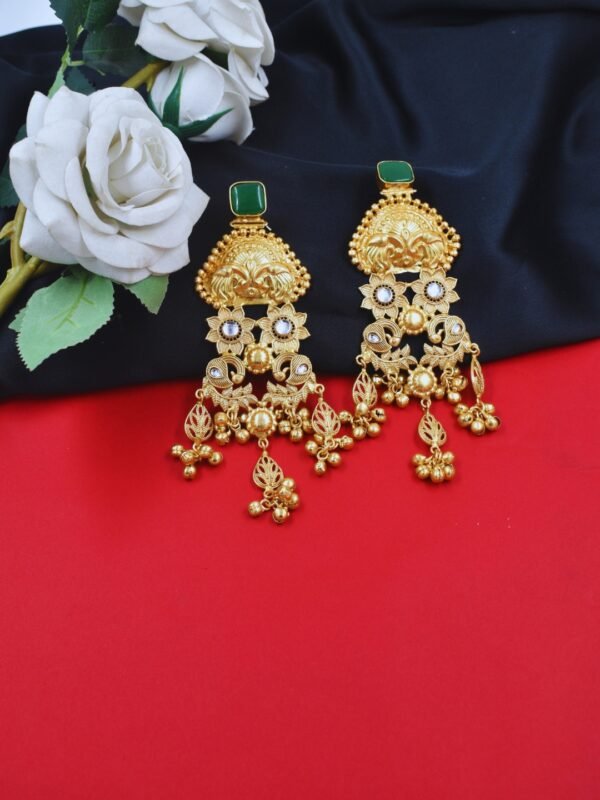 Beautiful Handmade Long Gold Plated Kashmiri Earring Embellished with Ghungroo
