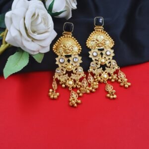 Beautiful Handmade Long Gold Plated Kashmiri Earring Embellished with Ghungroo